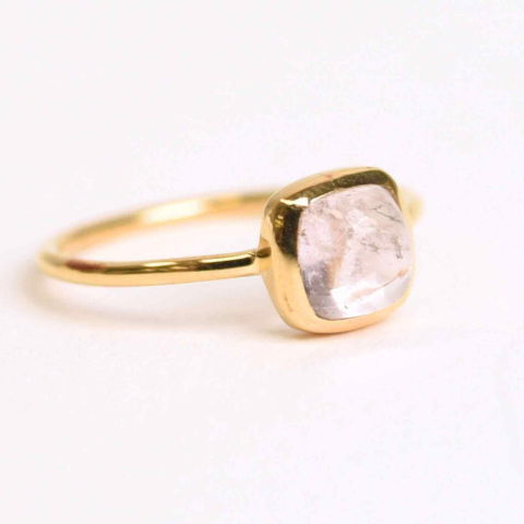 Rac - Inel Argint 925 placat cu Aur 18K cu Morganite Patrat – Iubire Divina si Echilibru Emotional