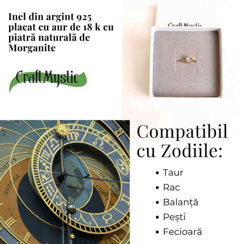 Inel Argint 925 placat cu Aur 18K cu Morganite Patrat – Iubire Divina si Echilibru Emotional [3]