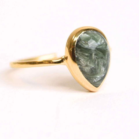 Rac - Inel Argint 925 placat cu Aur 18K cu Serafinit Lacrima – Armonie Spirituala si Vindecare Interioara