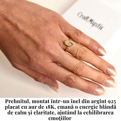 Inel Argint 925 placat cu aur 18K cu Prehnit forma delica – Liniste Interioara si Claritate Spirituala [1]