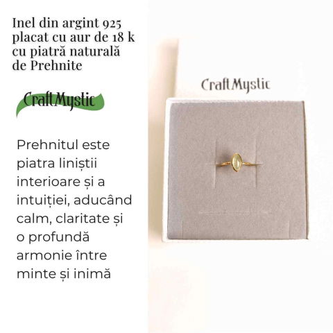 Inel Argint 925 placat cu aur 18K cu Prehnit forma delica – Liniste Interioara si Claritate Spirituala [2]