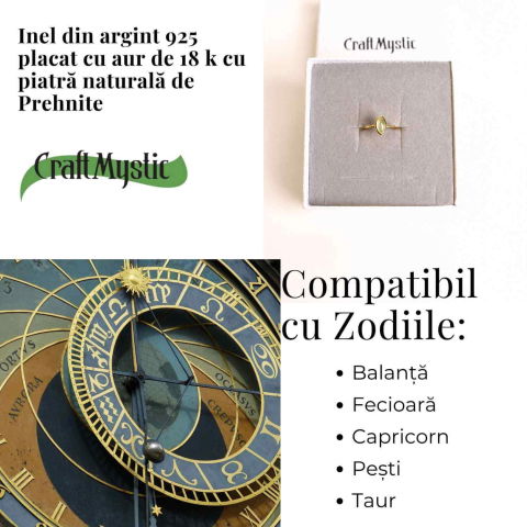 Inel Argint 925 placat cu aur 18K cu Prehnit forma delica – Liniste Interioara si Claritate Spirituala [3]