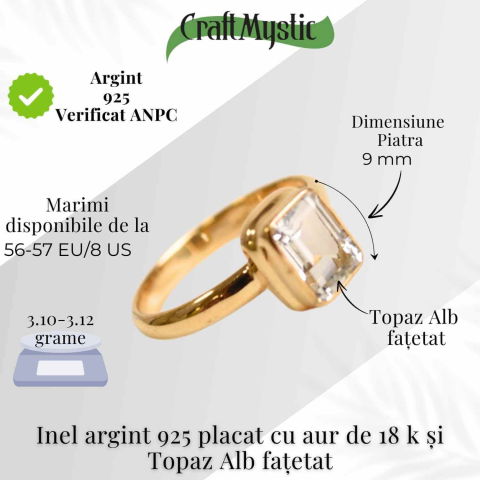 Inel Argint 925 placat cu Aur 18K si Topaz Alb Fatetat – Claritate si Eleganta [3]