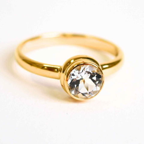 Topaz Alb - Inel argint 925 placat cu aur 18k si Topaz Alb rotund fatetat