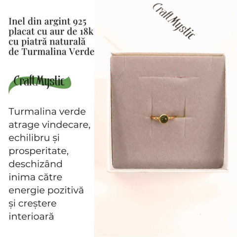 Inel Argint 925 Placat cu Aur 18K cu Turmalina Verde Marime 51 (EU) / 5.5 (US) – Echilibru si Incredere Interioara [2]
