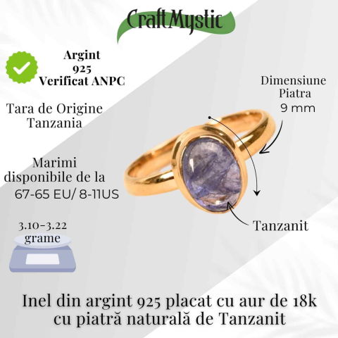Inel Argint 925 placat cu Aur 18K si Tanzanit – Claritate Interioara si Luminare Spirituala [3]