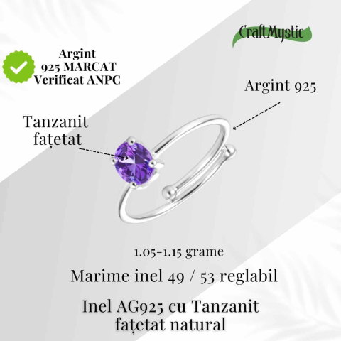 Inel din Argint 925 reglabil cu Tanzanit Fatetat — o raza de lumina violet purtata cu calm si echilibru [3]