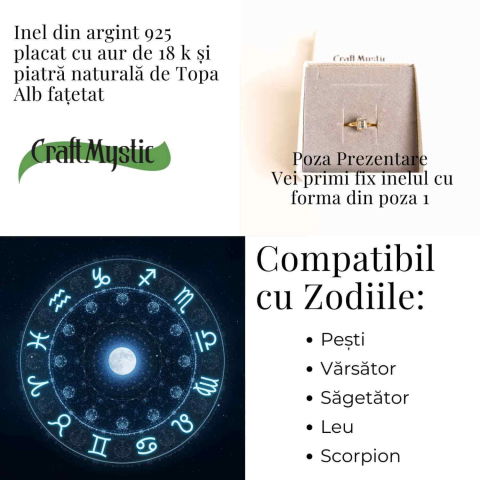 Inel argint 925 placat aur 18K cu Topaz Alb rotund fatetat – Claritate si Armonie [4]