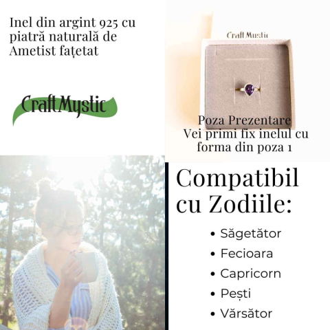 Inel Argint 925 cu Ametist Fatetat Rotund - Armonie si Claritate Spirituala [3]