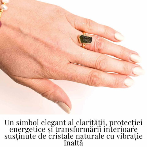Inel argint 925 placat cu aur de 18k cu Moldavit natural - Evolutie interioara si protectie [1]