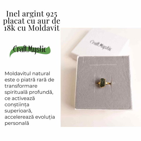 Inel argint 925 placat cu aur de 18k cu Moldavit natural - Evolutie interioara si protectie [2]