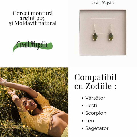 Cercei argint 925 cu Moldavit natural neuniform 1.9-2 grame - Transformare interioara si conexiune spirituala [4]