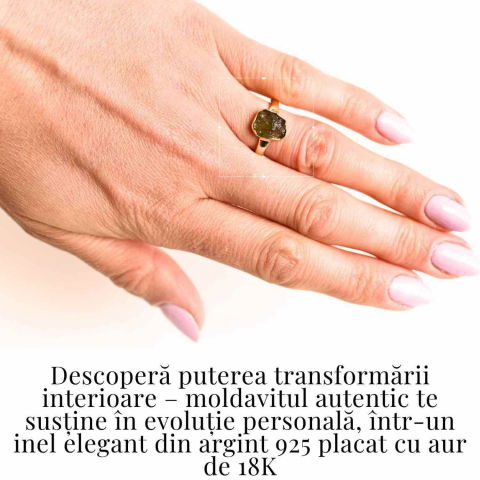 Inel cu Moldavit din Argint 925 placat cu Aur de 18K – Transformare Spirituala si Energie de Vindecare [1]