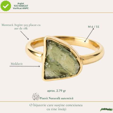 Inel argint 925 placat cu aur de 18k si moldavit brut , M6/51 – energie autentica si transformare interioara [3]