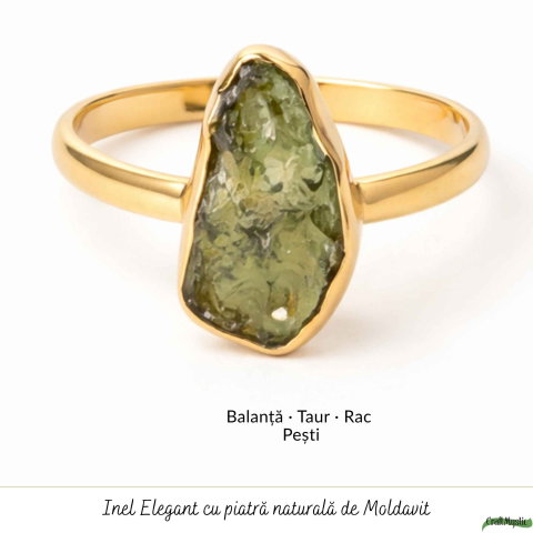 Inel argint 925 placat cu aur de 18k si moldavit brut neuniform, M6.5/53 – energie profunda si transformare autentica [4]