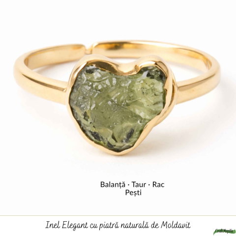 Inel argint 925 placat cu aur de 18k si moldavit brut inima, M6/51 – energie intensa si transformare autentica [4]