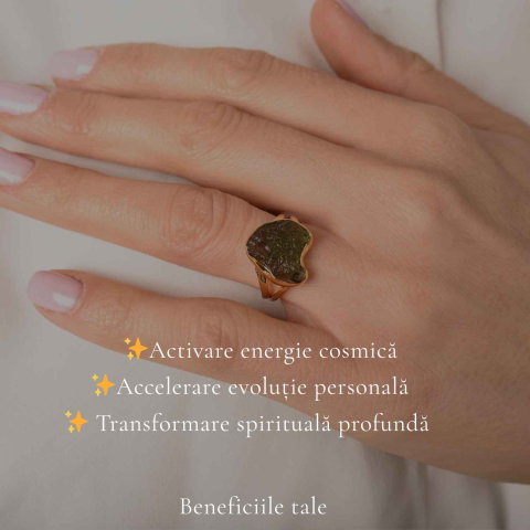 Inel argint 925 placat cu aur de 18k si moldavit brut inima, M6/51 – energie intensa si transformare autentica [2]