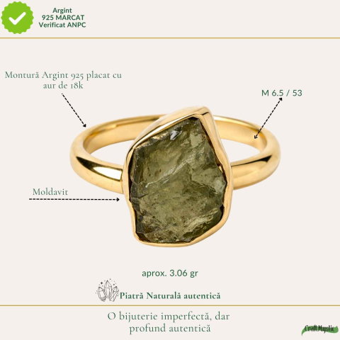 Inel argint 925 placat cu aur de 18k si moldavit brut neuniform, M6.5/53 – energie puternica si transformare autentica [3]
