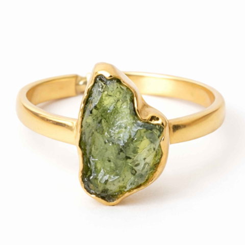 Echilibrare Energetica - Inel argint 925 placat cu aur de 18k si moldavit brut M5/49 – energie intensa si transformare autentica