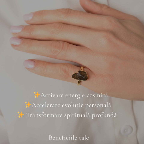 Inel argint 925 placat cu aur de 18k si moldavit brut M5/49 – energie intensa si transformare autentica [2]