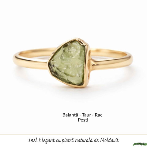 Inel argint 925 placat cu aur de 18k si moldavit bru, M4.5/48 – energie subtila si transformare interioara [4]