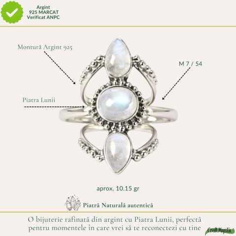 Inel Argint 925 Vintage Triplu cu Piatra Lunii – Intuitie si Eleganta Clasica [3]