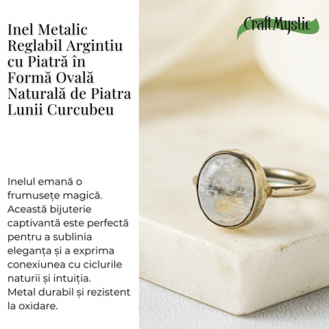 Inel Reglabil Argintiu cu Piatra Lunii Curcubeu – Intuitie si Liniste [2]