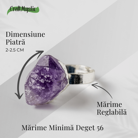 Inel argintiu ajustabil cu vart de Ametist natural, pentru calm si claritate [6]
