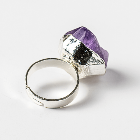 Inel argintiu ajustabil cu vart de Ametist natural, pentru calm si claritate [8]