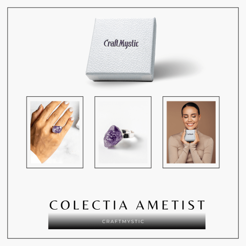 Inel argintiu ajustabil cu vart de Ametist natural, pentru calm si claritate [4]