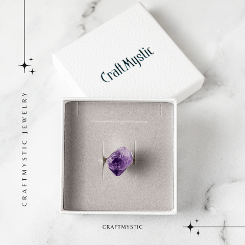 Inel argintiu ajustabil cu vart de Ametist natural, pentru calm si claritate [3]