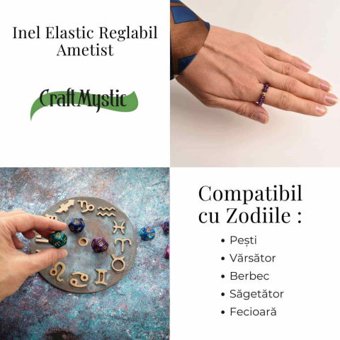 Inel elastic cu biluta aurie si margele 4 mm din pietre naturale [4]