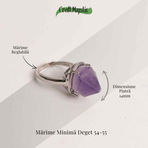 Inel ajustabil argintiu cu piatra naturala varf de ametist [3]
