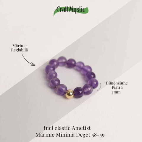 Inel elastic cu biluta aurie si margele 4 mm din pietre naturale [3]