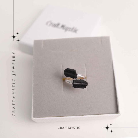 Inel Argintiu cu Dubla Turmalina Neagra - Protectie si Eleganta [4]