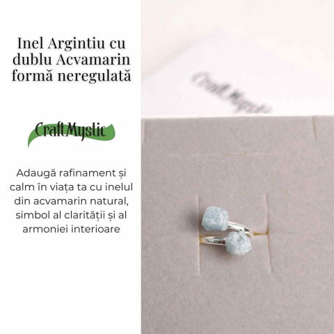 Inel Reglabil Argintiu cu Dublu Acvamarin, Calm Si Claritate [2]