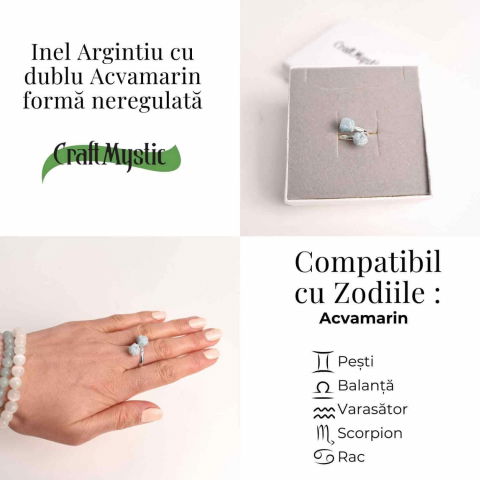Inel Reglabil Argintiu cu Dublu Acvamarin, Calm Si Claritate [4]