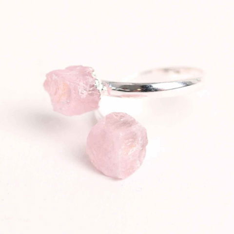 Rac - Inel Reglabil Argintiu cu Dublu Cuart Roz, Dragoste Si Armonie