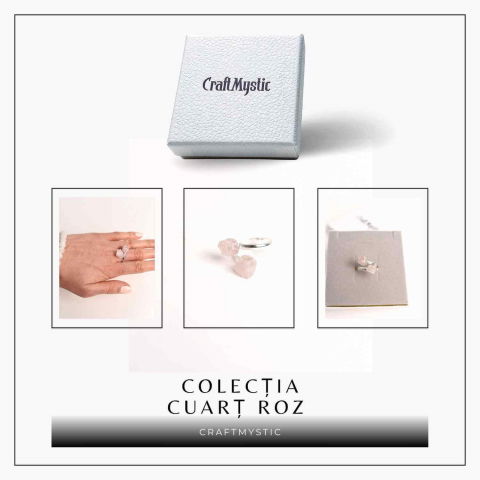 Inel Reglabil Argintiu cu Dublu Cuart Roz, Dragoste Si Armonie [6]