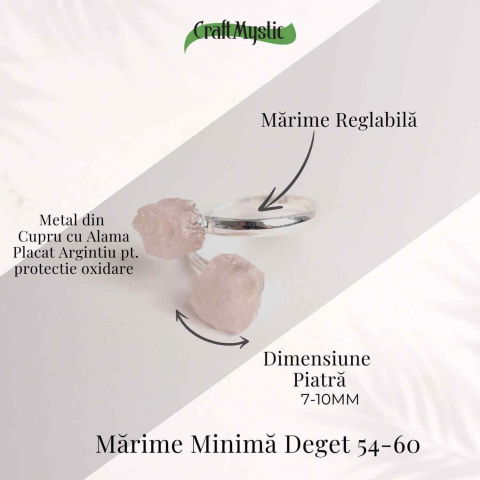 Inel Reglabil Argintiu cu Dublu Cuart Roz, Dragoste Si Armonie [3]