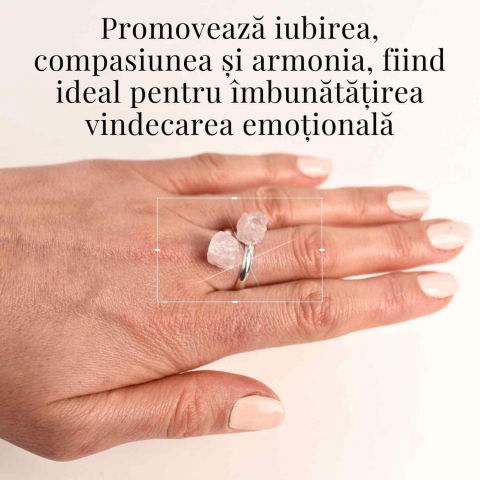 Inel Reglabil Argintiu cu Dublu Cuart Roz, Dragoste Si Armonie [1]