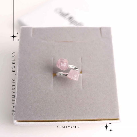 Inel Reglabil Argintiu cu Dublu Cuart Roz, Dragoste Si Armonie [5]