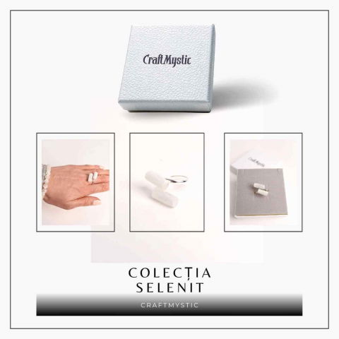 Inel Reglabil Argintiu cu Dublu Selenit, Claritate si Purificare [6]