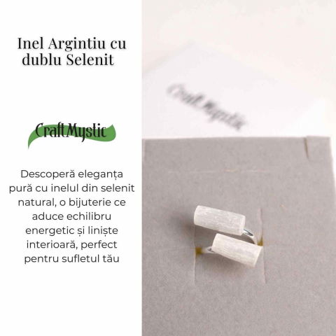 Inel Reglabil Argintiu cu Dublu Selenit, Claritate si Purificare [2]
