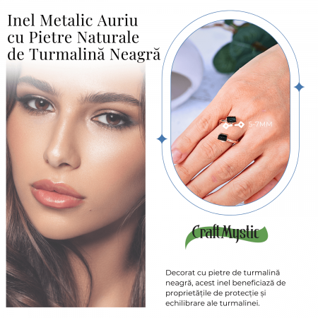 Inel auriu cu dubla Turmalina Neagra, pentru protectie si echilibru [4]