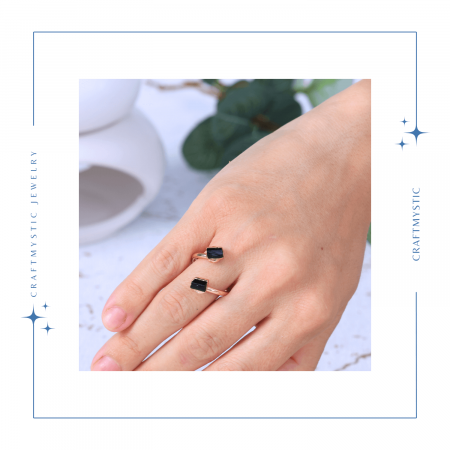 Inel auriu cu dubla Turmalina Neagra, pentru protectie si echilibru [2]