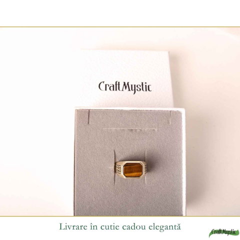 Inel Barbatesc Argint 925 cu Ochi de Tigru Dreptunghi – Protectie si Incredere [5]