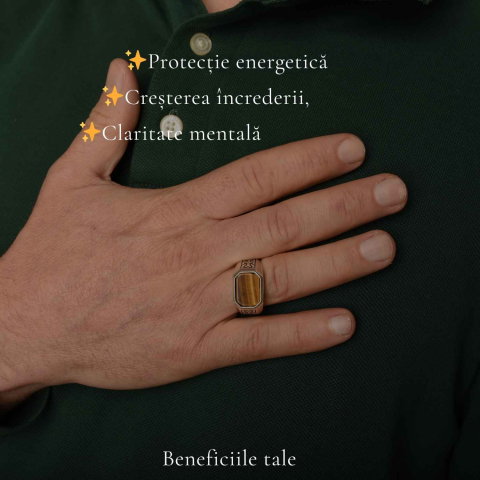 Inel Barbatesc Argint 925 cu Ochi de Tigru Dreptunghi – Protectie si Incredere [2]