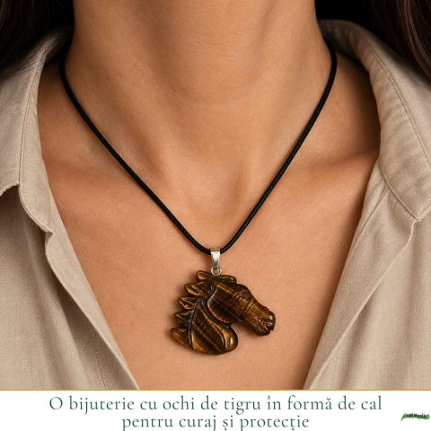 Colier cu Ochi de Tigru Natural in Forma de Cal – Curaj, Protectie si incredere [1]