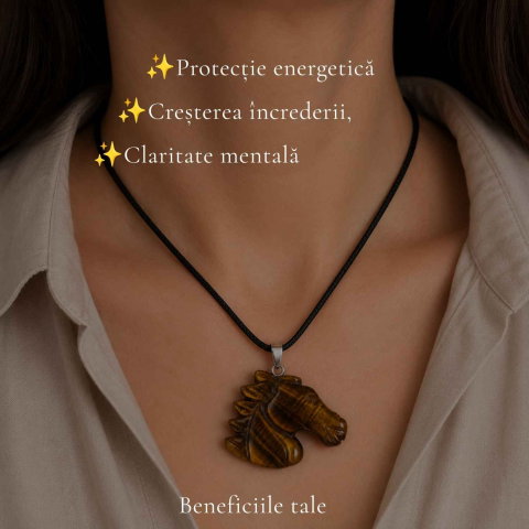 Colier cu Ochi de Tigru Natural in Forma de Cal – Curaj, Protectie si incredere [2]